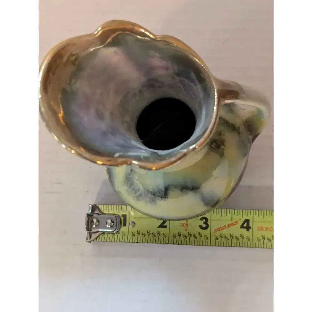 Vintage Art Deco Majolica Pitcher Ewer Vase Yellow Brown Drip Glaze 7" - Picture 10 of 12